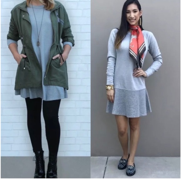 Cabi Flashdance jersey sweater drop waist dress 3459 grey S two tone soft knit - Picture 11 of 12